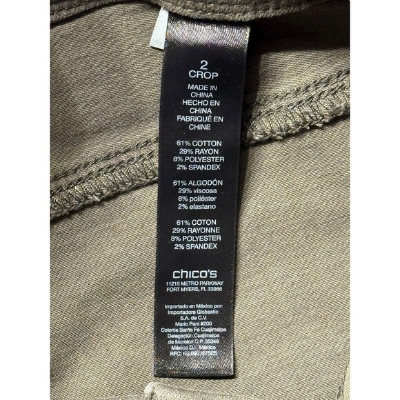 Chico’s So Slimming Girlfriend Crop Pants Women’s Size 2 US 12 Green Twill - Picture 4 of 9